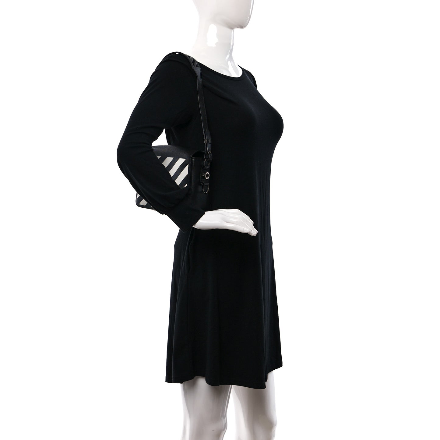 Saffiano Striped Diag Binder Clip Bag Black White