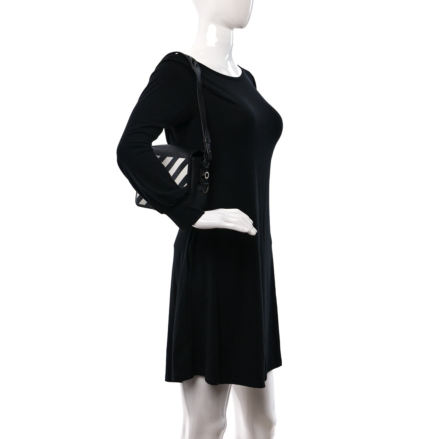 Off-White Saffiano Striped Diag Binder Clip Bag Black White 2 of 10