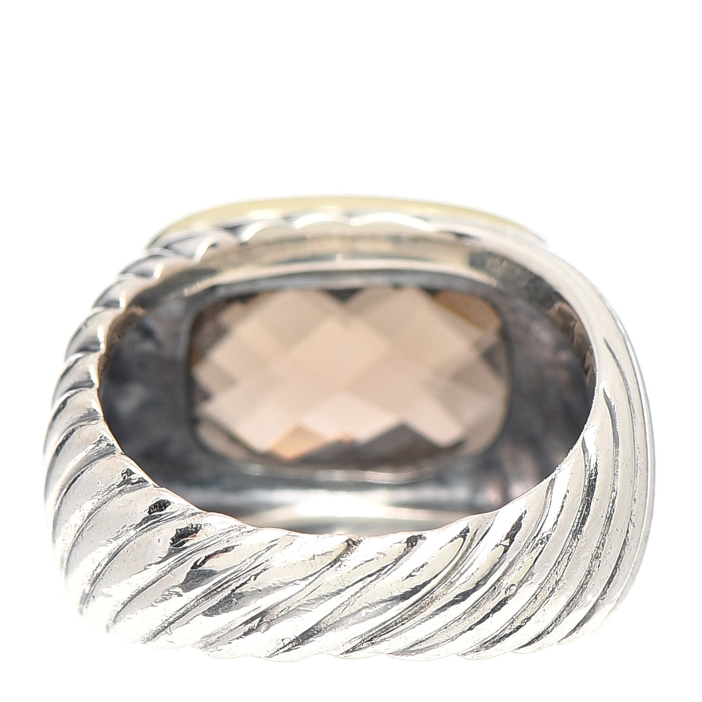 Sterling Silver 18K Yellow Gold Smoky Quartz Cable Ring 56 7.5