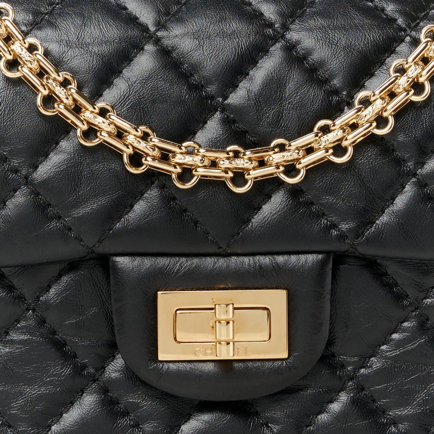 Aged Calfskin Quilted 2.55 Reissue Mini Flap  Black