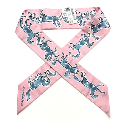Hermes Silk Chevaux en Liberte Twilly Vieux Rose Bleu 1 of 5