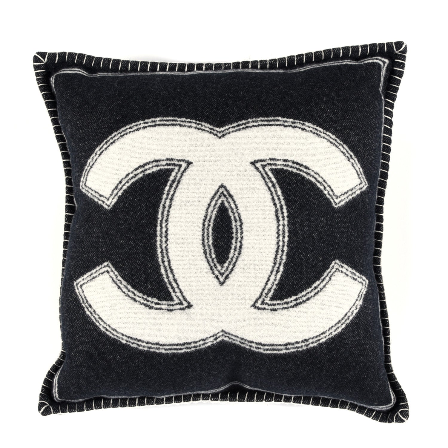 Chanel Merino Wool Cashmere CC Pillow Black Beige 2 of 3