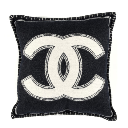 Chanel Merino Wool Cashmere CC Pillow Black Beige 2 of 3