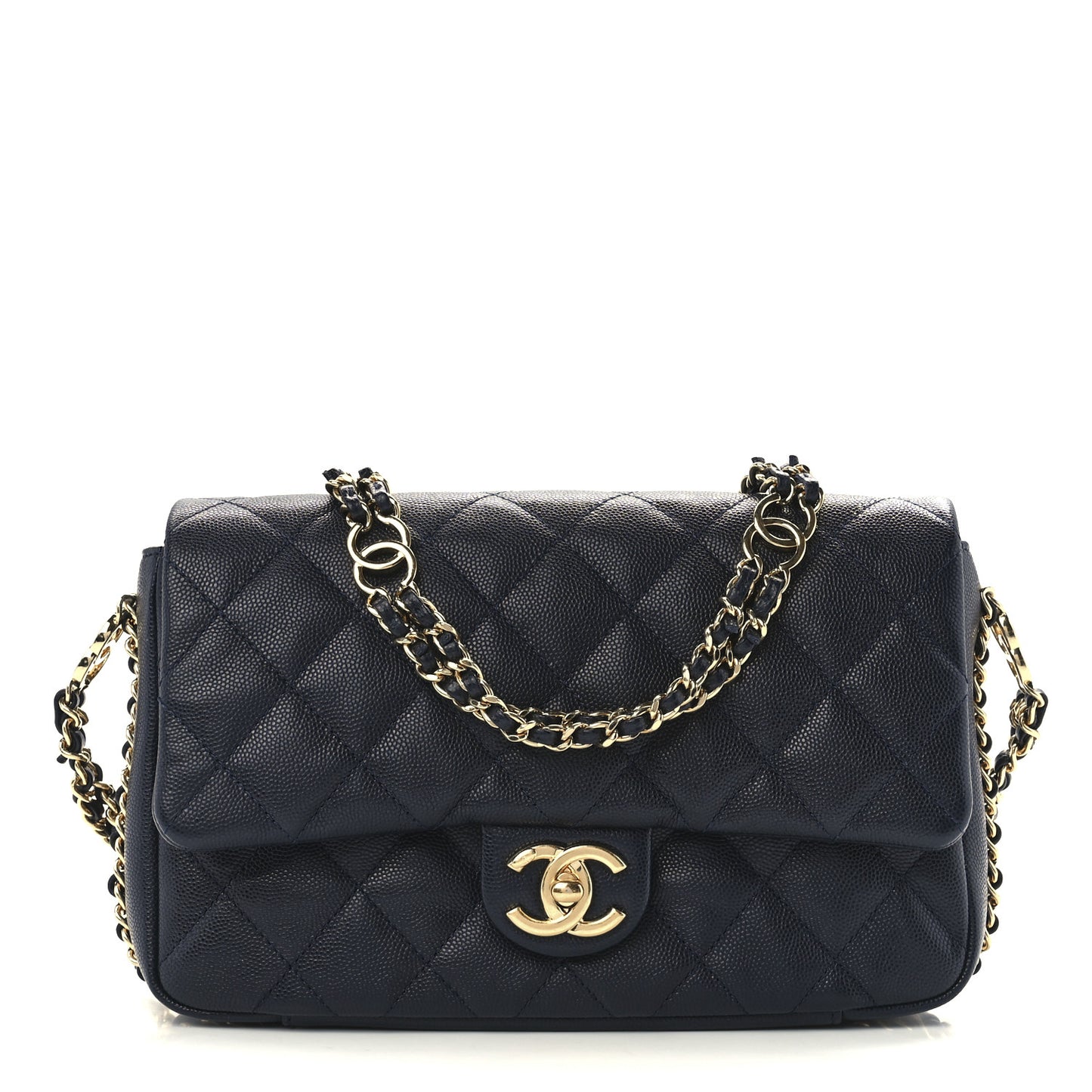 Caviar Quilted Small CC You Flap Dark Blue