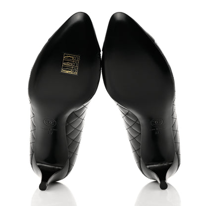 Chanel Calfskin Quilted Cap Toe Camellia Pumps 37 Black 5 of 9