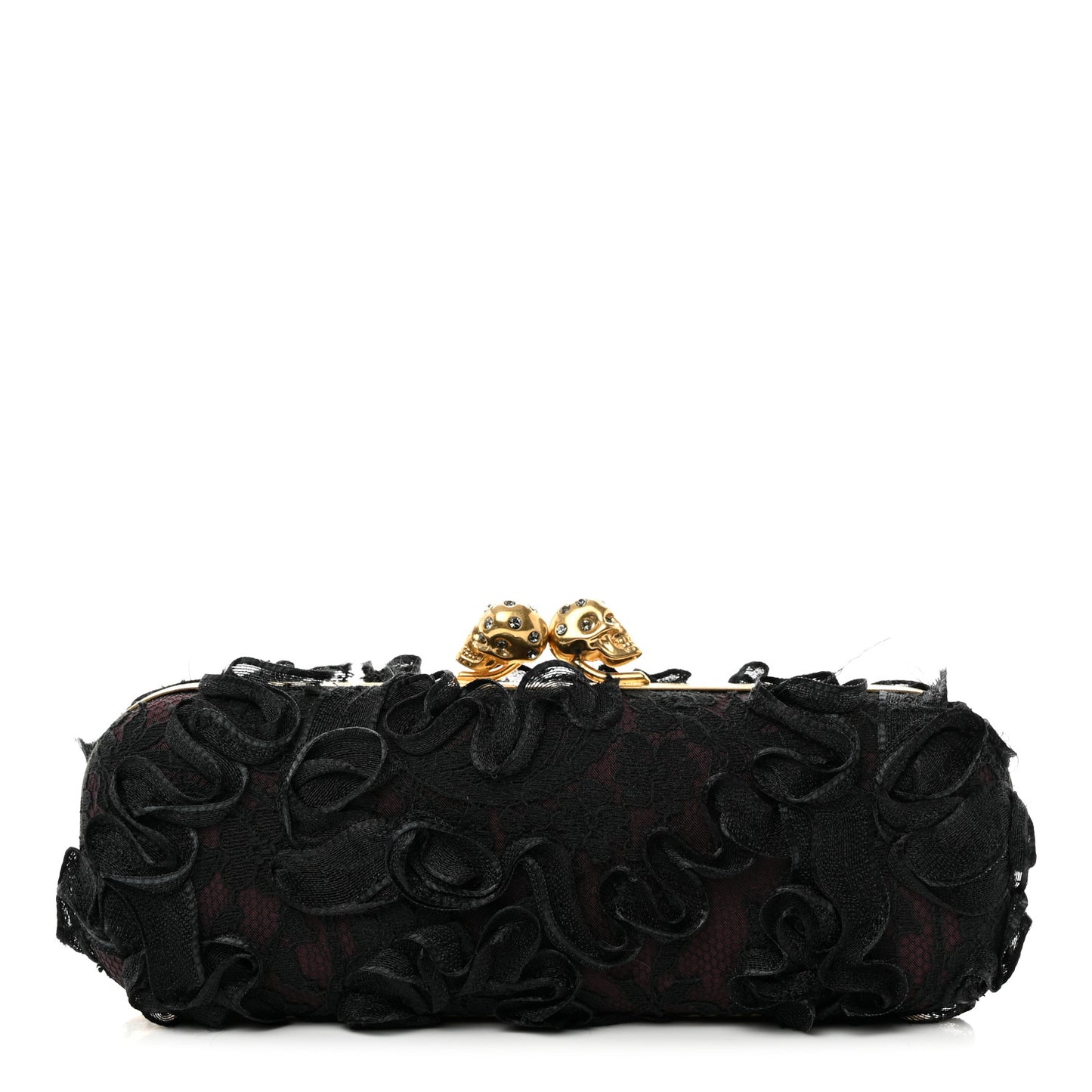 Lace Twin Skull Box Clutch Black Pink