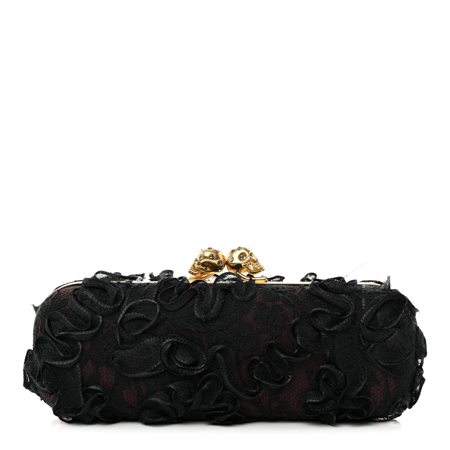Alexander McQueen Lace Twin Skull Box Clutch Black Pink 2 of 9