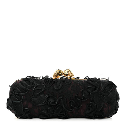 Alexander McQueen Lace Twin Skull Box Clutch Black Pink 2 of 9