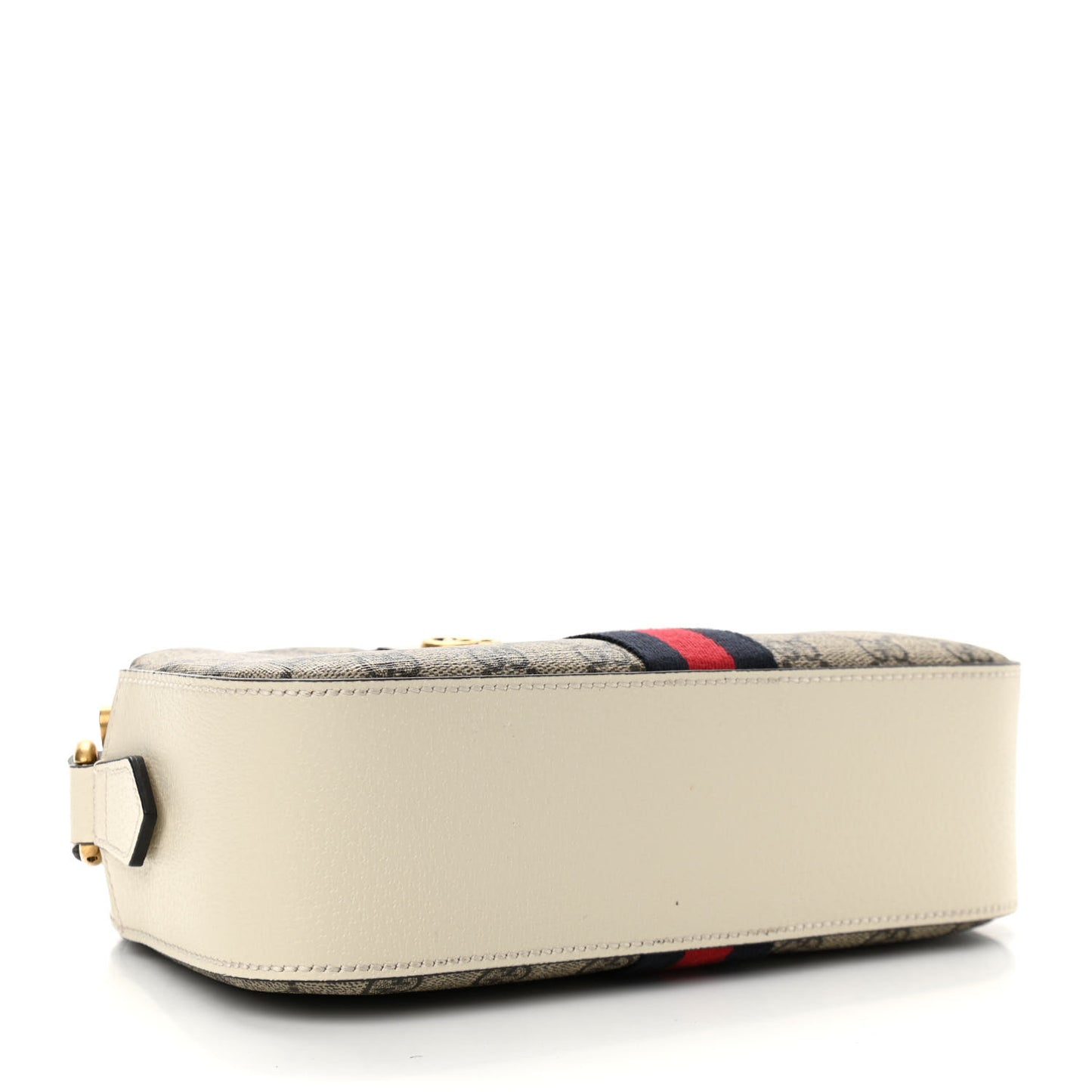 GG Supreme Monogram Textured Calfskin Web Small Ophidia Camera Bag Beige Ebony Mystic White