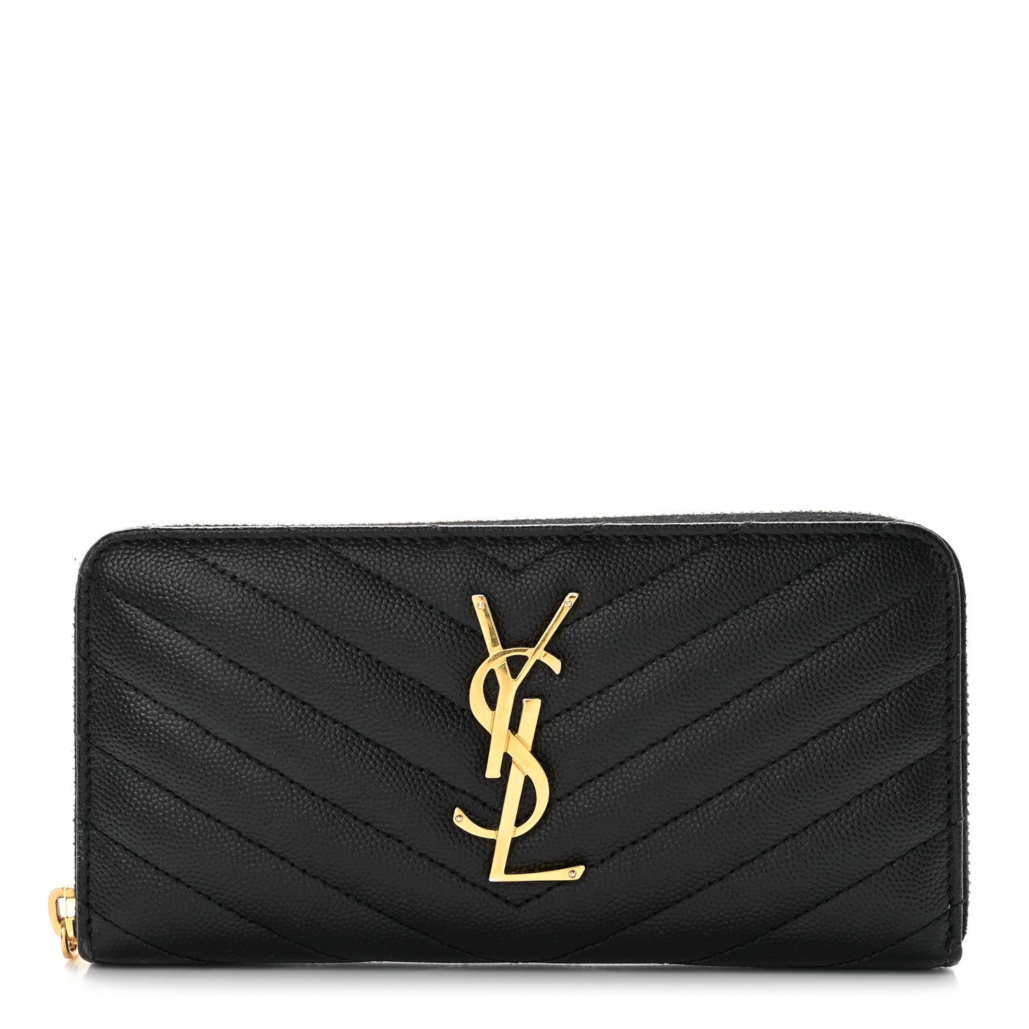 Saint Laurent Grain De Poudre Matelasse Chevron Monogram Zip Around Wallet Black 1 of 9