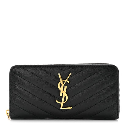 Saint Laurent Grain De Poudre Matelasse Chevron Monogram Zip Around Wallet Black 1 of 9