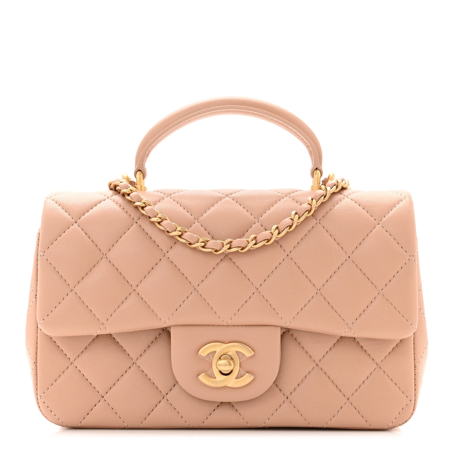 Chanel Lambskin Quilted Mini Top Handle Rectangular Flap Beige 1 of 10