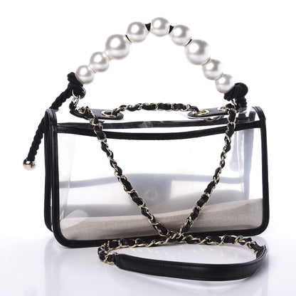 Chanel Lambskin PVC Sand By The Sea Flap With Pearl Strap Black 2 of 9