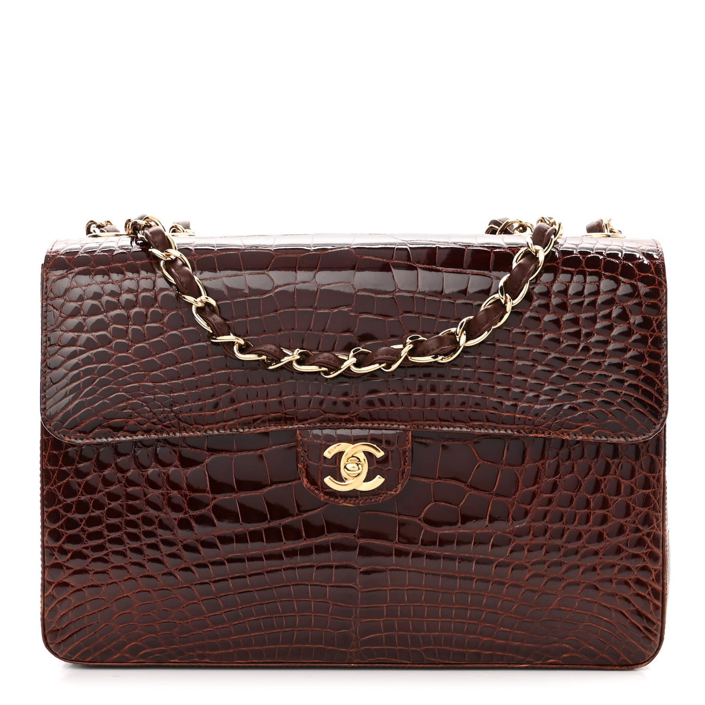 Alligator Jumbo Single Flap Dark Brown