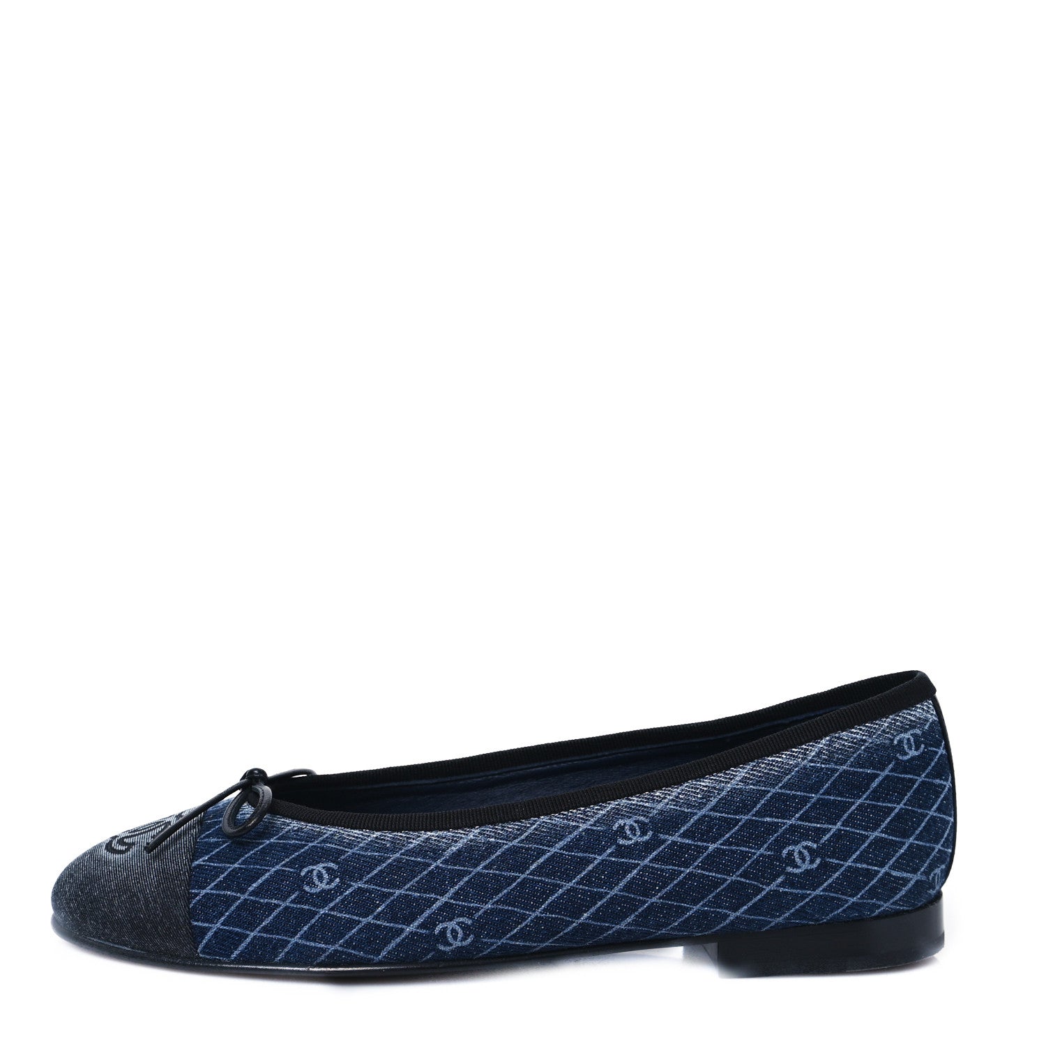 Chanel Denim Printed Quilt CC Cap Toe Ballerina Flats 36.5 Navy Blue Dark Grey 1 of 9