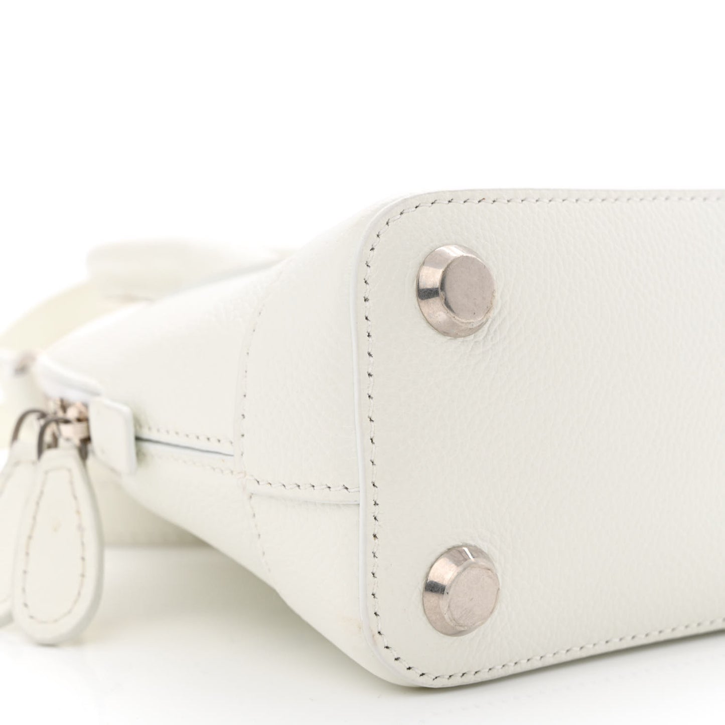 Grained Calfskin Logo XXS Ville Top Handle Bag White Fluo Pink