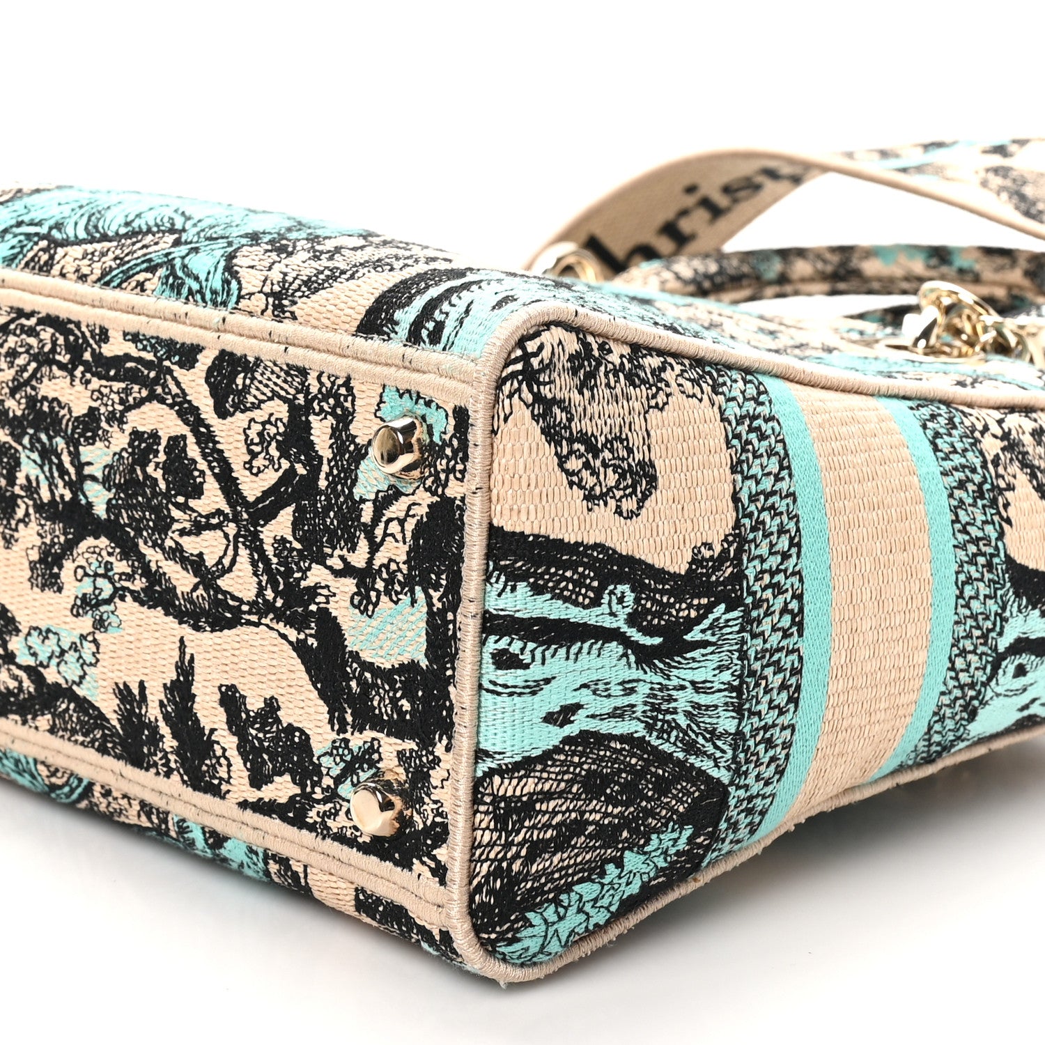 Christian Dior Raffia Toile De Jouy Sauvage Embroidered Medium Lady D-Lite Aquamarina 9 of 9