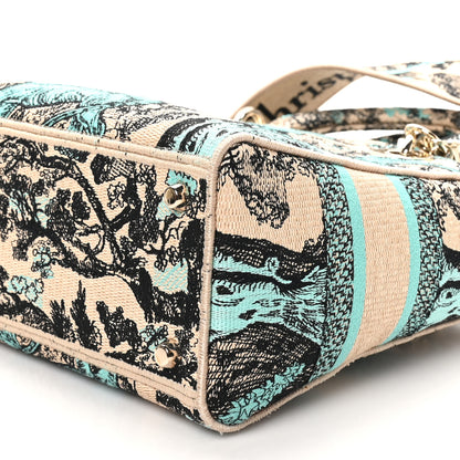 Christian Dior Raffia Toile De Jouy Sauvage Embroidered Medium Lady D-Lite Aquamarina 9 of 9