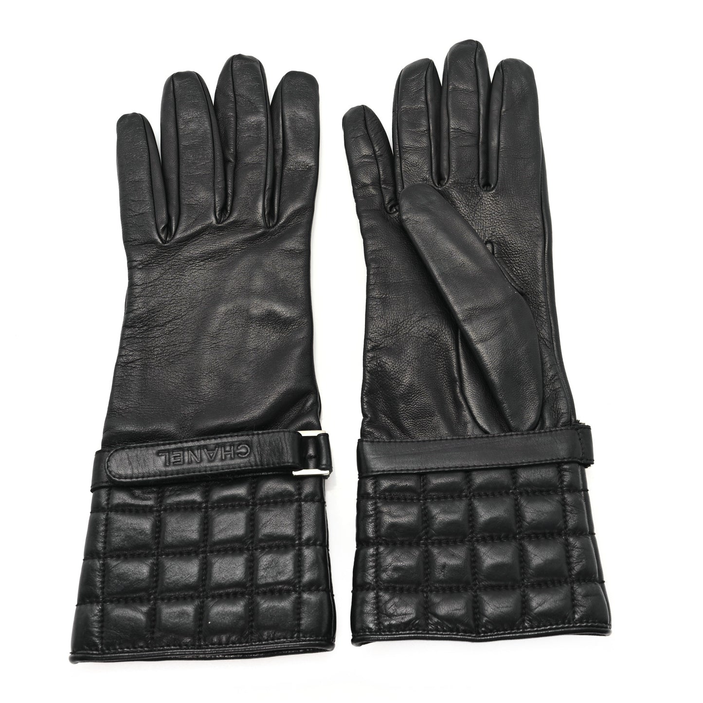 Lambskin Quilted Chocolate Bar Gloves 7.5 Black
