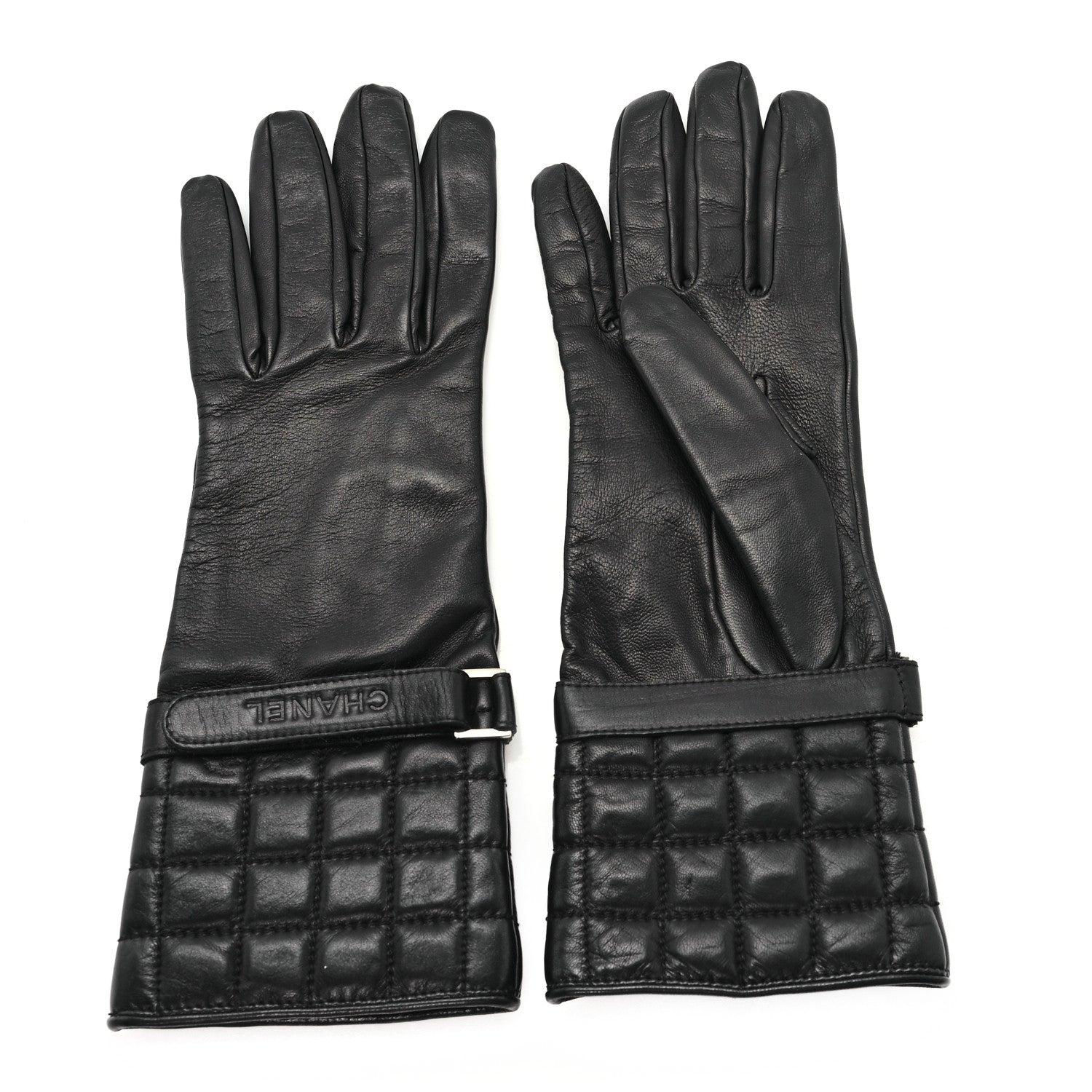 Chanel Lambskin Quilted Chocolate Bar Gloves 7.5 Black 2 of 3