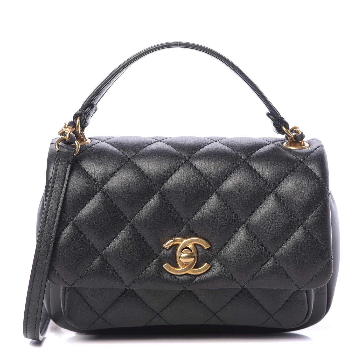 Chanel Calfskin Quilted Top Handle Flap Black 1 of 13