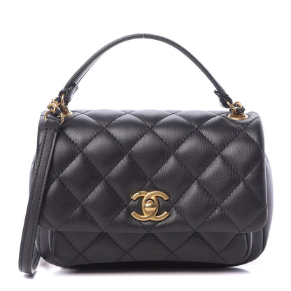 Chanel Calfskin Quilted Top Handle Flap Black 1 of 13