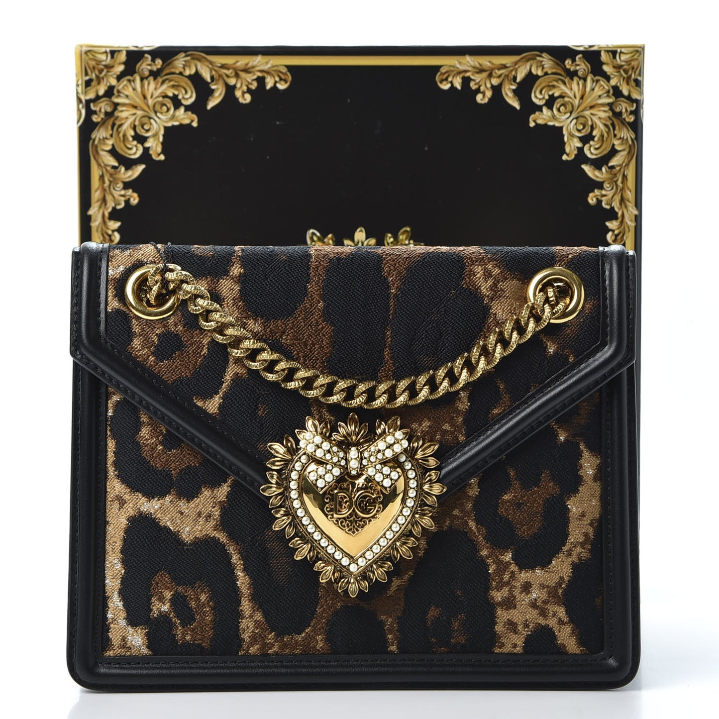 Jacquard Leopard Print Smooth Calfskin Medium Devotion Crossbody Bag Black