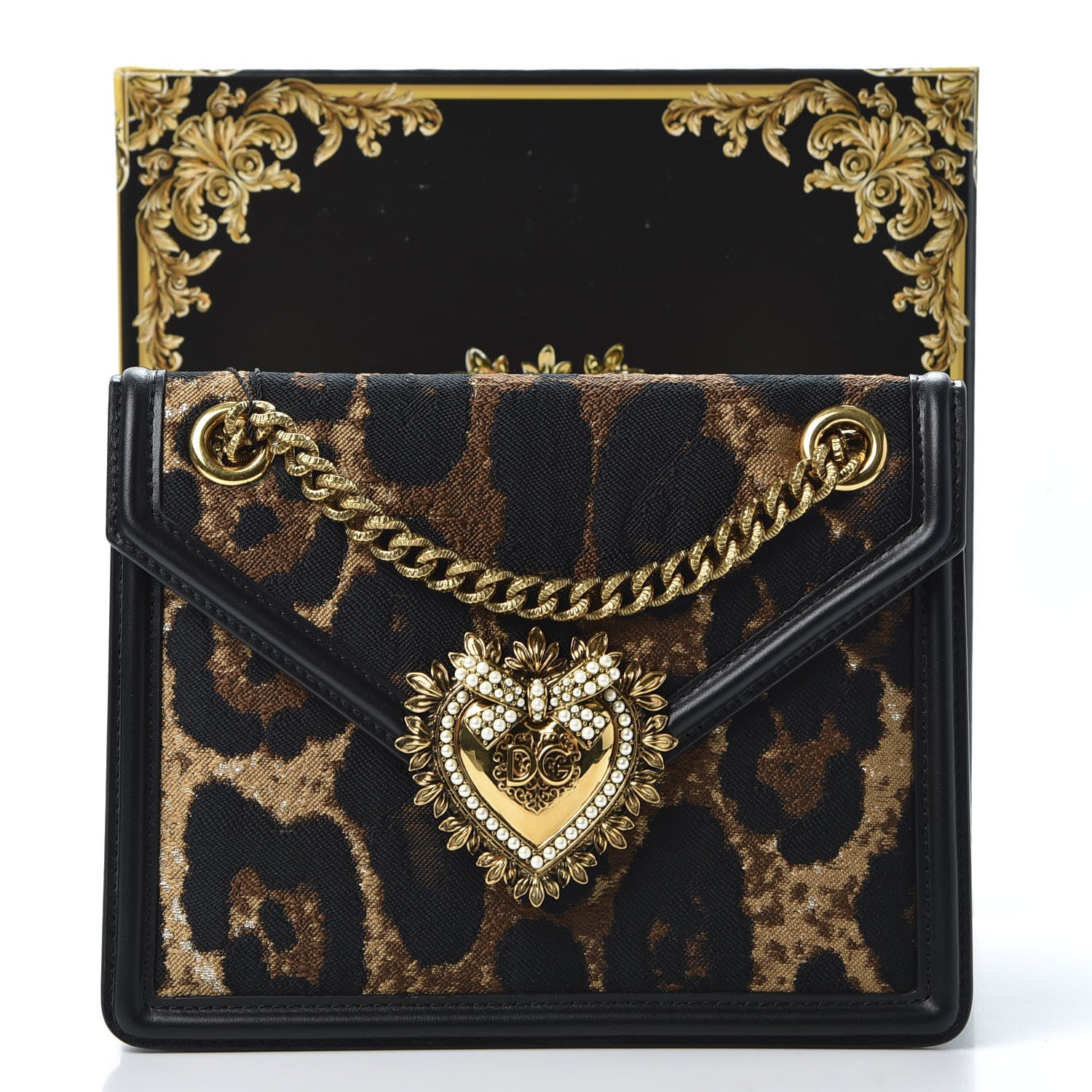 Dolce & Gabbana Jacquard Leopard Print Smooth Calfskin Medium Devotion Crossbody Bag Black 9 of 9