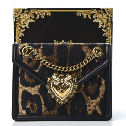 Dolce & Gabbana Jacquard Leopard Print Smooth Calfskin Medium Devotion Crossbody Bag Black 9 of 9