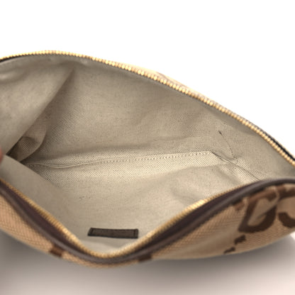 Gucci Monogram Jumbo GG Textured Dollar Calfskin Web Belt Bag Camel Ebony New Acero 4 of 9