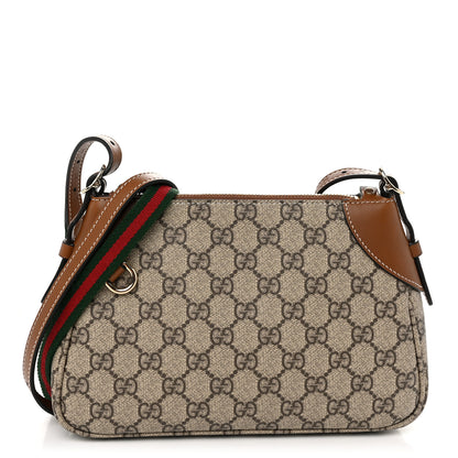 Gucci GG Supreme Monogram Textured Calfskin Small Emblem Shoulder Bag Beige Dark Brown 1 of 10