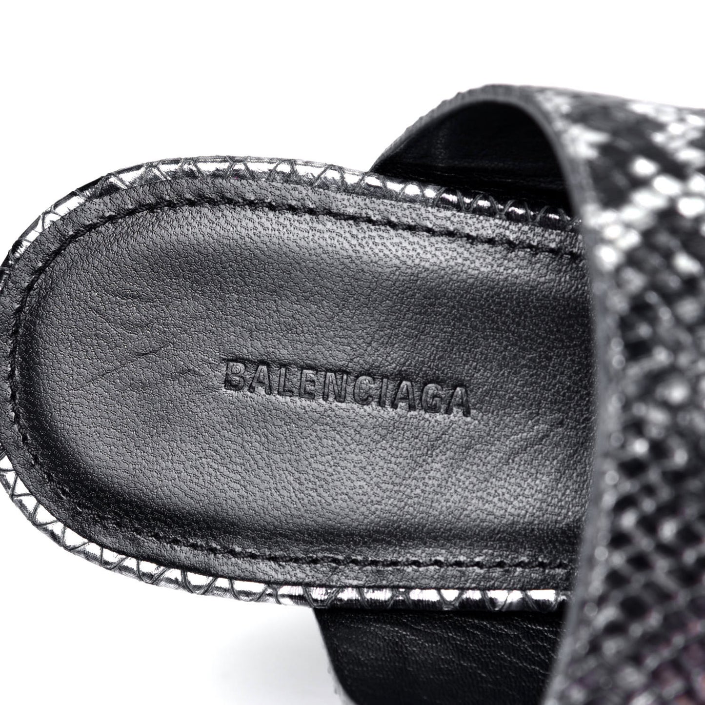 Kidskin Snake Effect Oval 90mm Mule Pump 38 Silver