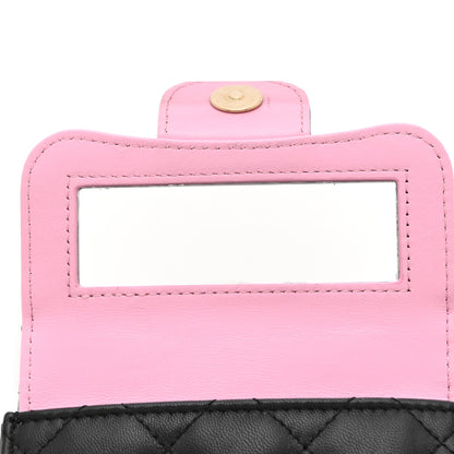 Chanel Lambskin Quilted Bi-Color Top Handle Clutch With Chain Black Pink 5 of 11