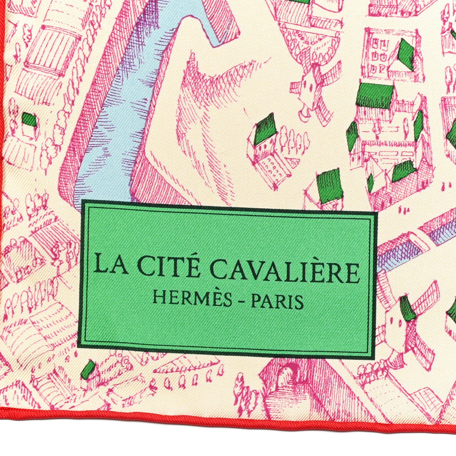 Hermes Silk La Cite Cavaliere Scarf 90 Ciel Creme Rouge 2 of 4