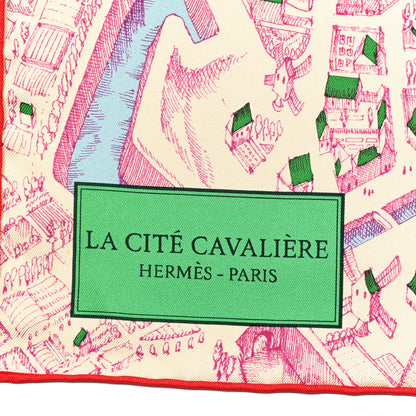 Hermes Silk La Cite Cavaliere Scarf 90 Ciel Creme Rouge 2 of 4