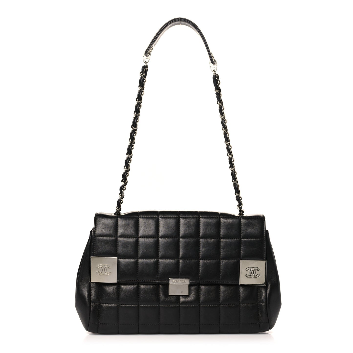 Lambskin Quilted Chocolate Bar Chain Flap Black