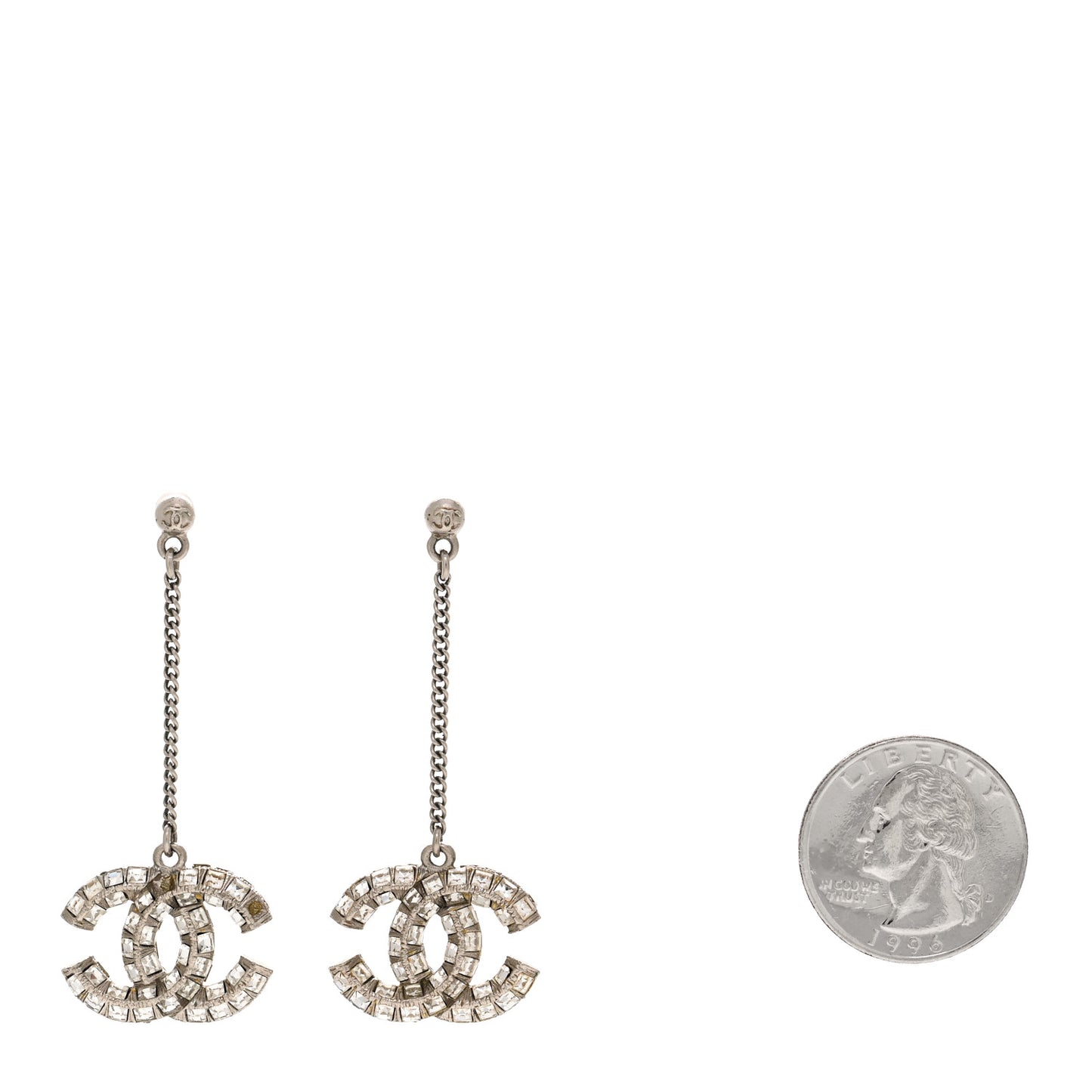 Baguette Crystal CC Drop Earrings Silver