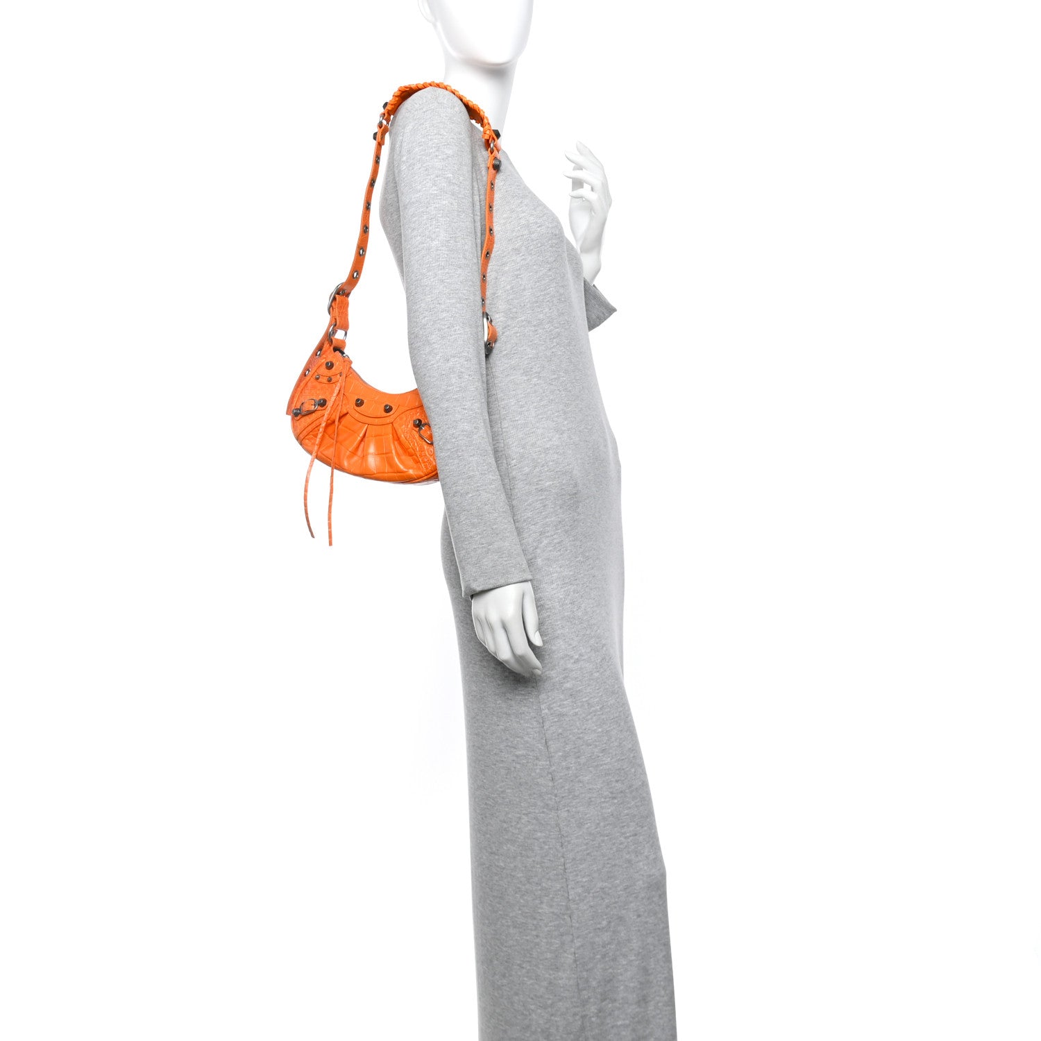 Balenciaga Extra Supple Calfskin Crocodile Embossed Le Cagole Shoulder Bag XS Pop Orange 2 of 12
