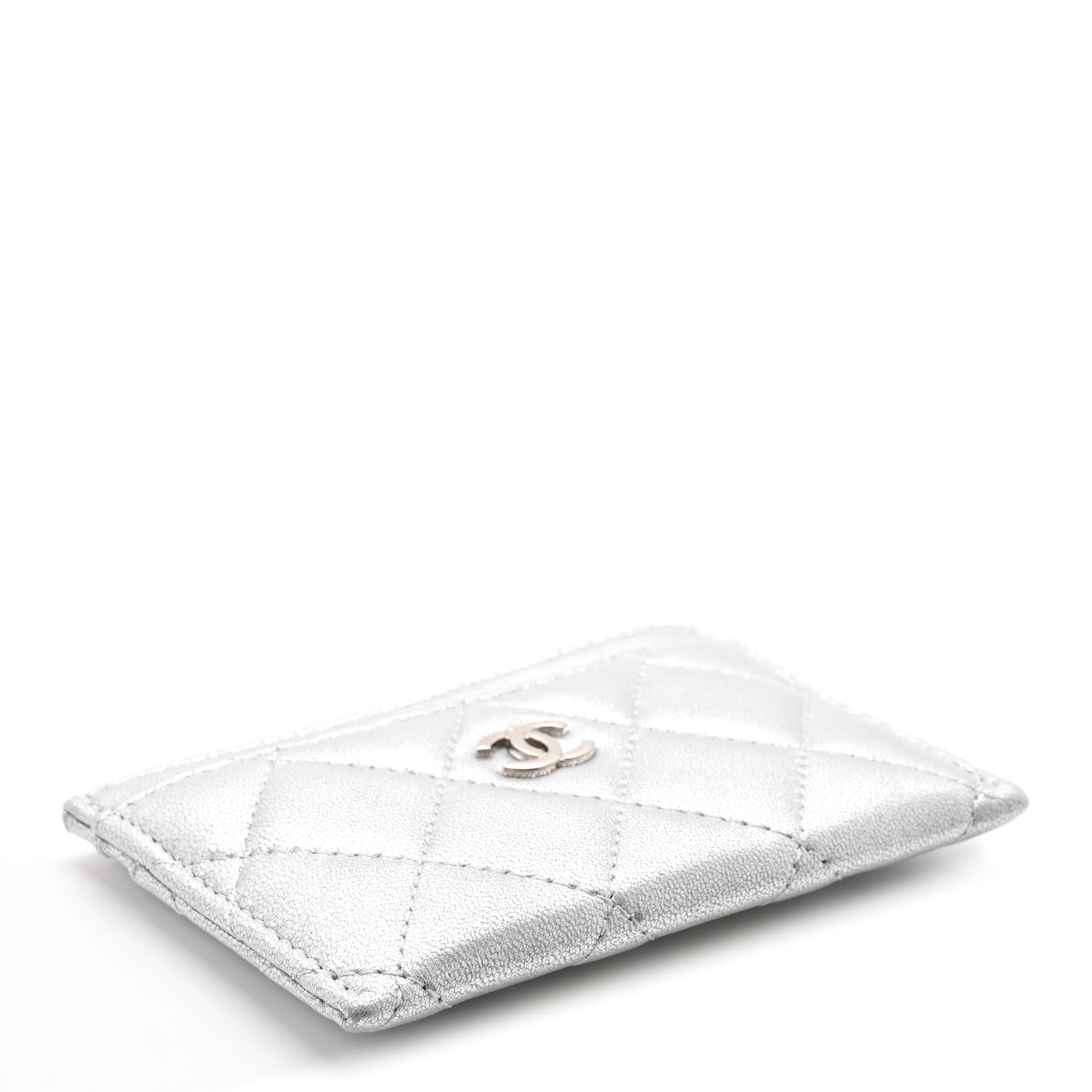 Chanel Metallic Lambskin Quilted CC Card Holder Silver 4 of 8