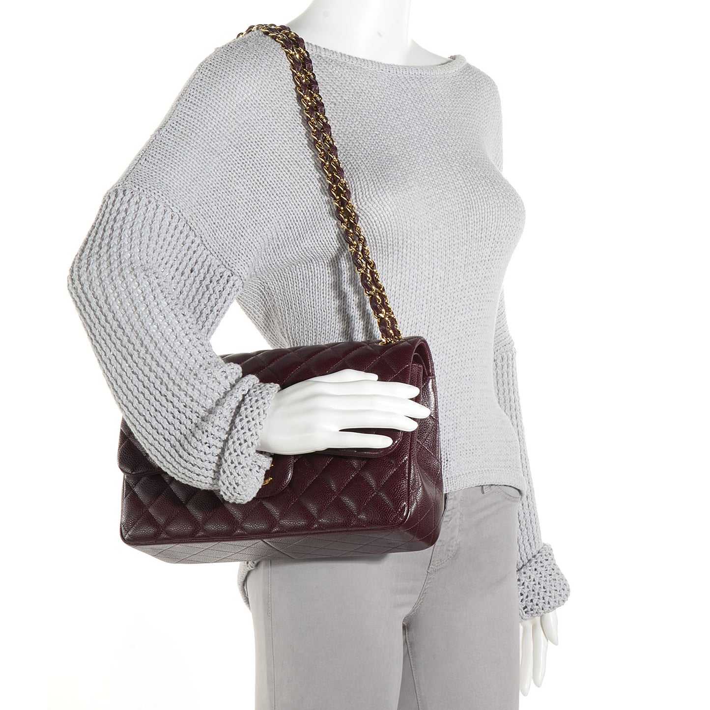 Caviar Quilted Jumbo Double Flap Burgundy