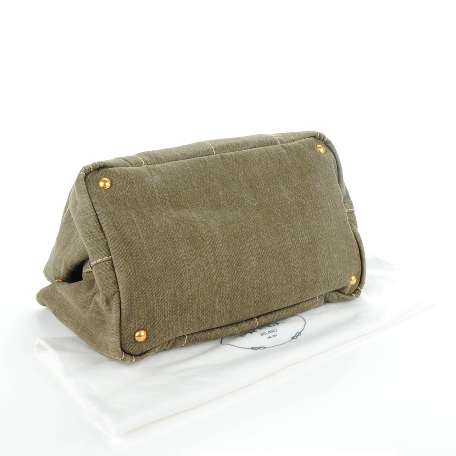 Prada Denim Logo Tote Militare 4 of 8