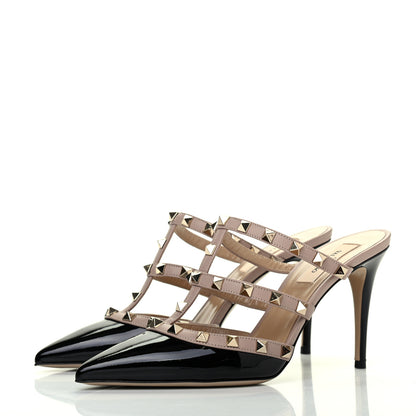 Valentino Garavani Patent Rockstud 90mm Cage Mules 38 Black Poudre 3 of 11