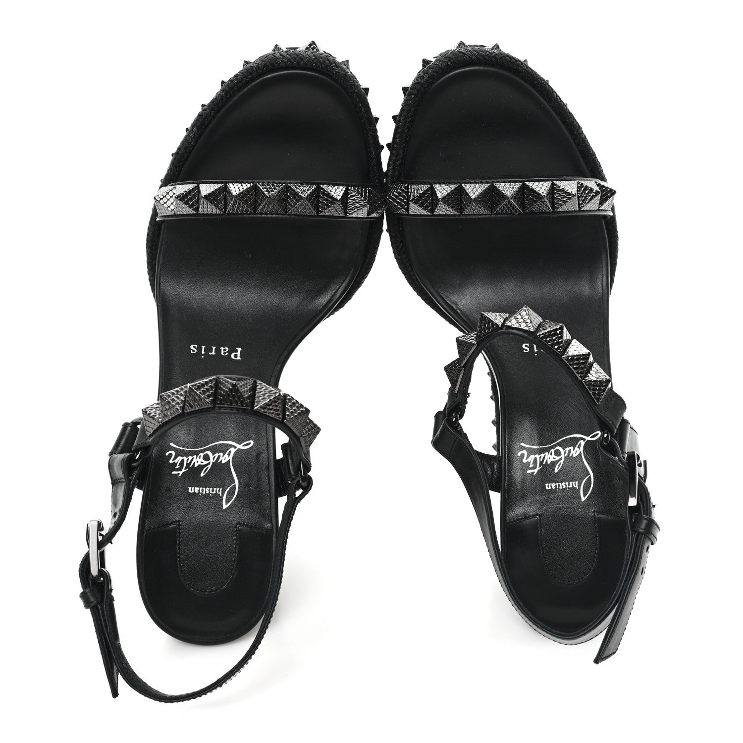Christian Louboutin Kid Laminato Satin Pyraclou 110 Wedge Sandals 37 Black 3 of 9