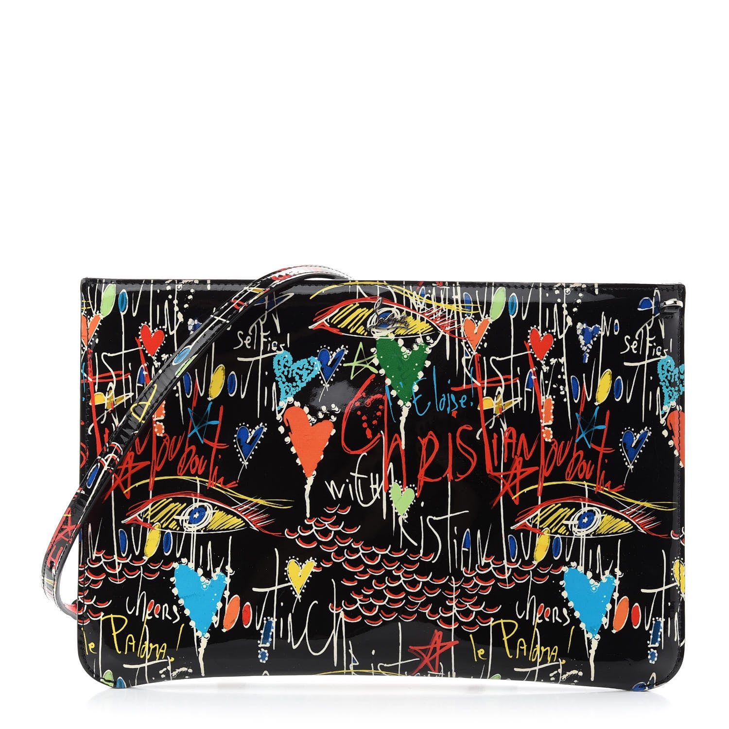 Christian Louboutin Patent Loubitag Loubiclutch Graffiti Clutch Black 1 of 10
