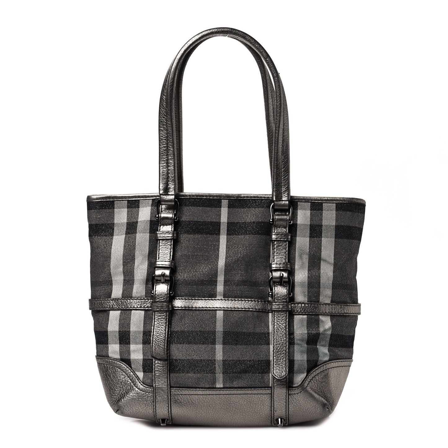 Metallic Calfskin House Check Tote Pewter