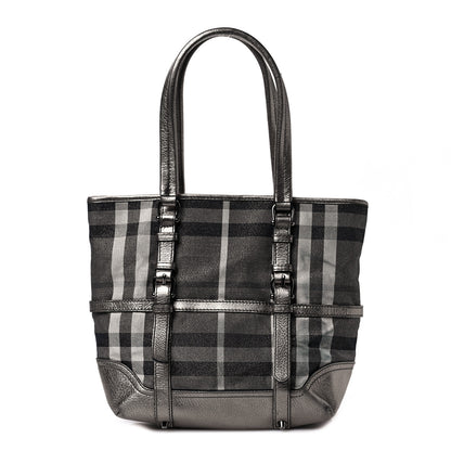 Burberry Metallic Calfskin House Check Tote Pewter 1 of 9