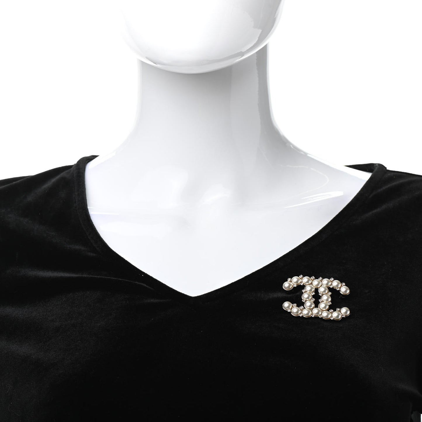 Pearl Crystal CC Brooch Gold