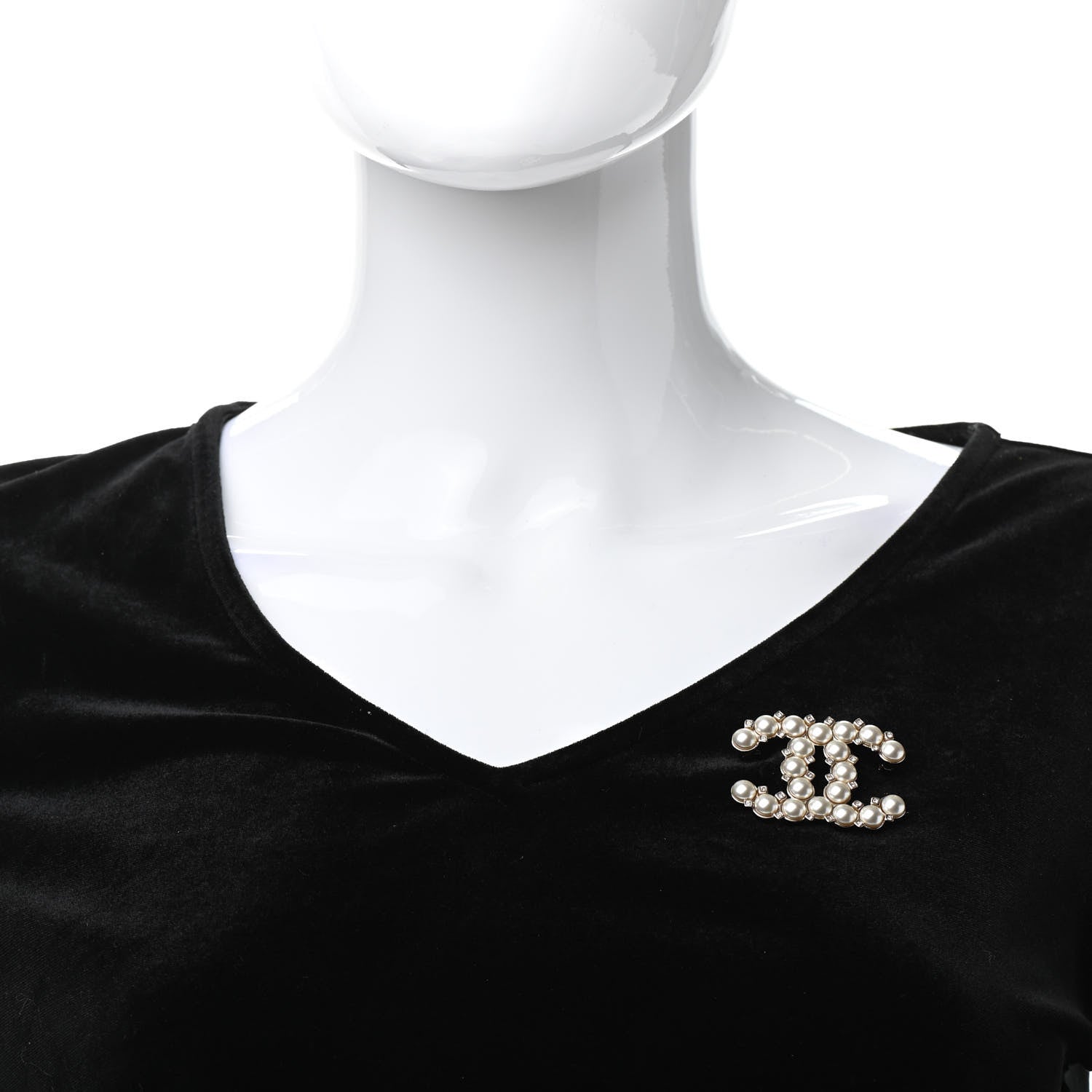 Chanel Pearl Crystal CC Brooch Gold 2 of 5
