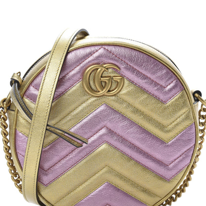 Gucci Metallic Calfskin Matelasse Mini GG Marmont Round Shoulder Bag Gold Pink 8 of 10
