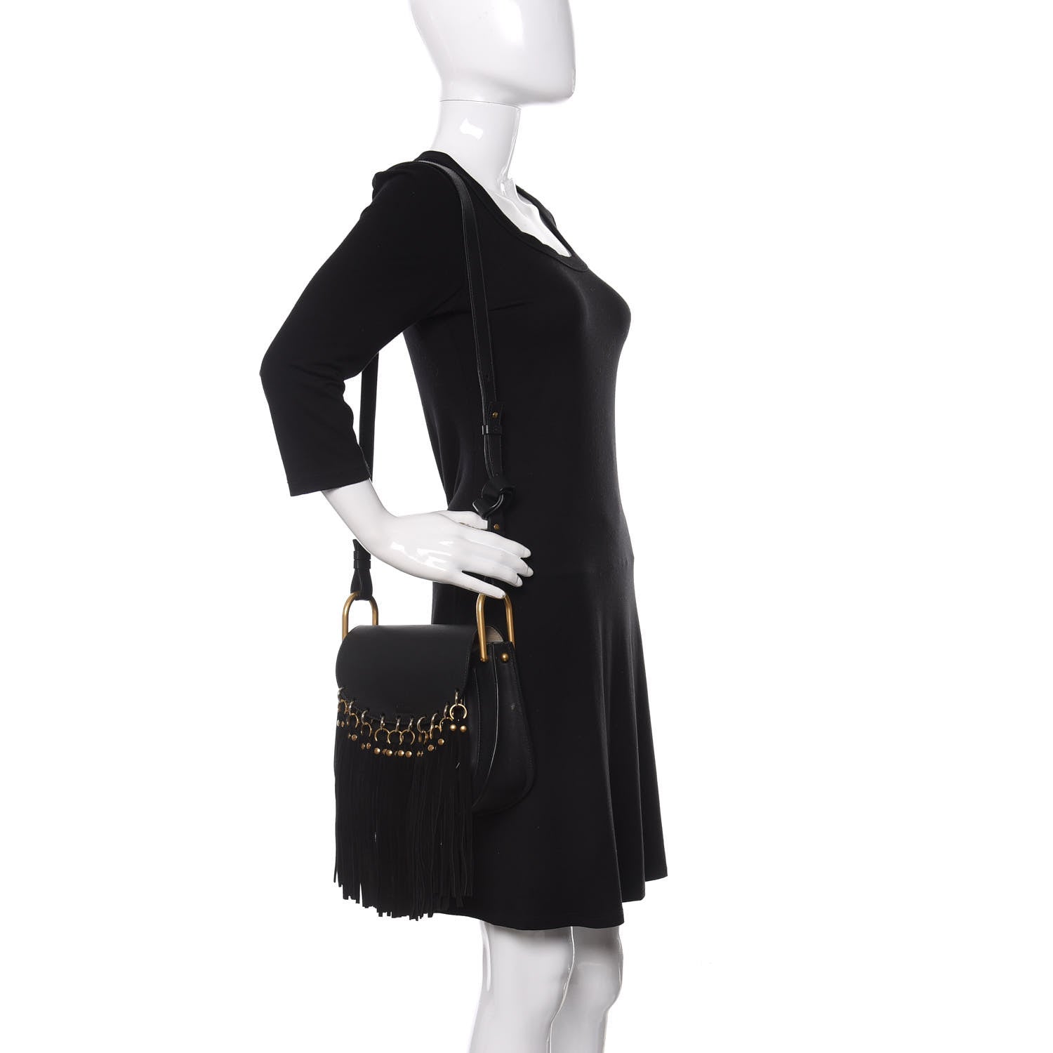 Chloe Calfskin Small Hudson Fringe Shoulder Bag Black 2 of 12